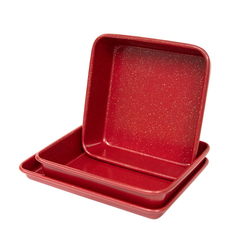 casaWare 3pc Ultimate Series Commercial Weight Toaster Oven Bakeware Set (Red Granite) - Image 1